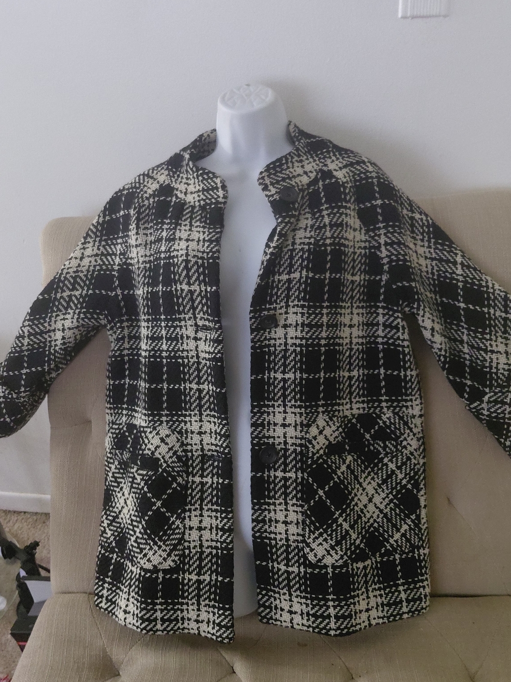 Rafaella Black and White Plaid Pea Coat - Picture 6 of 10